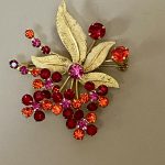 Fresh Vintage Finds: New Jewelry in My Etsy Shop! Vintage Purple & Coral Rhinestone Flower Bouquet Brooch