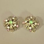 Fresh Vintage Finds: New Jewelry in My Etsy Shop! Vintage Starburst Rhinestone Clip-On Earrings, Gold-Tone Pink Green & Clear Rhinestones