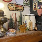 How I Decide What Earns a Spot in the Booth - white enamel coffee pot, lamp, handmade signs 