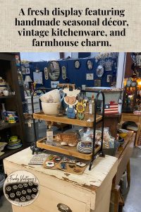 Freshened Up for Summer at the Booth - A fresh display featuring handmade seasonal décor, vintage kitchenware, and farmhouse charm.
