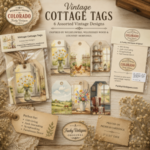 Funky Vintiques - Vintage Cottage - Tags - Set of 6 Printed Gift Tags