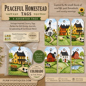 Funky Vintiques Peaceful Homestead Tags