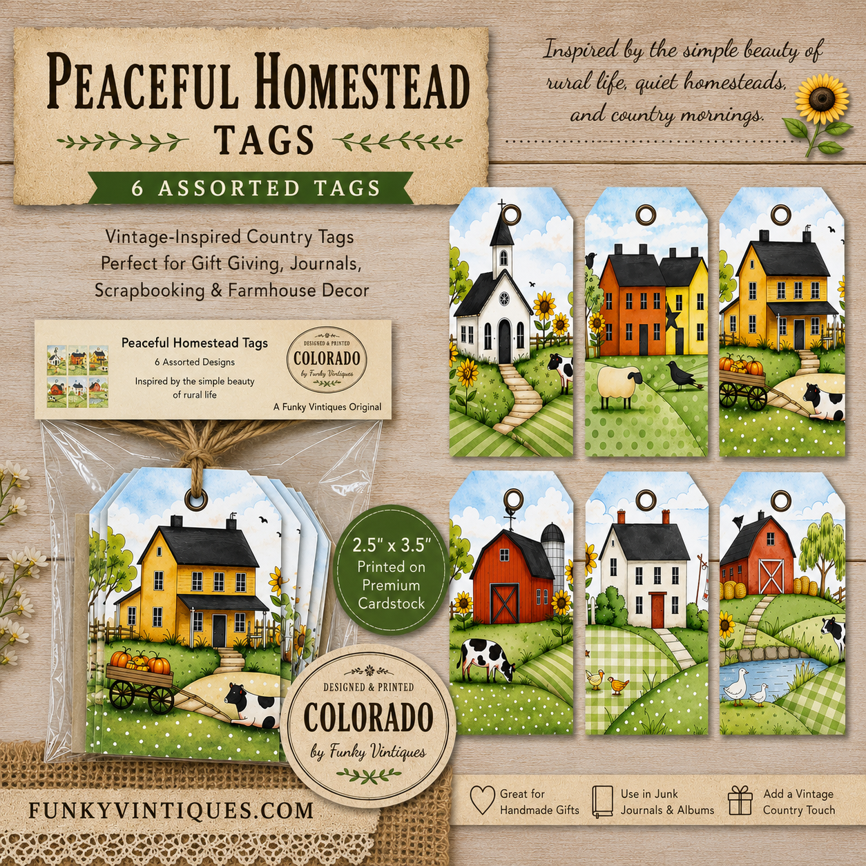 Funky Vintiques Peaceful Homestead Tags