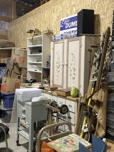 How My Barn Became the Heart of My Vintage Business - picture of mess in the work area in the barn