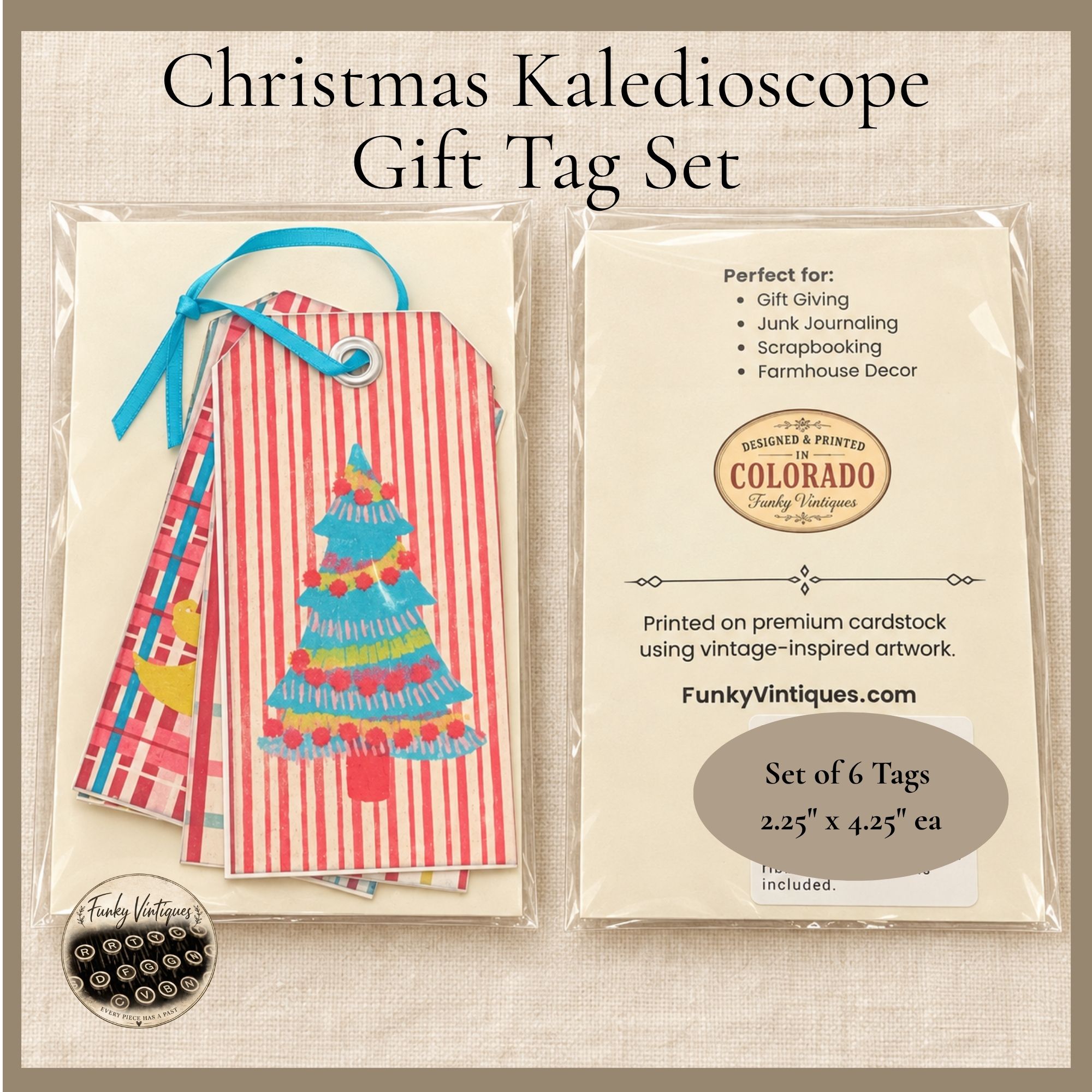 Christmas Kaleidoscope Gift Tags – Set of 6 Printed Tags