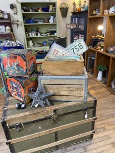 This Week in My Booths: Vintage Finds and a Few New Additions - antique trunk, vintage license plates, old barn stars & more