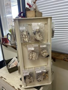 This Week in My Booths: Vintage Finds and a Few New Additions - spinner with handmade wood keychains